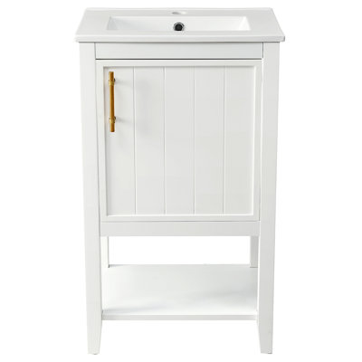 Meuble-lavabo de 20 po avec lavabo, armoire de salle de bain avec porte à fermeture douce, support de rangement et tablette ouverte