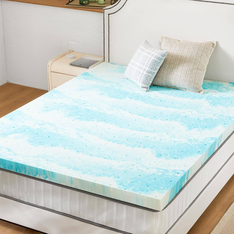 3 Inch Gel Memory Foam Mattress Topper  Cooling Mattress Thick Pad Swirl Infused Bed Topper Ventilated Breathable, , 3, Queen