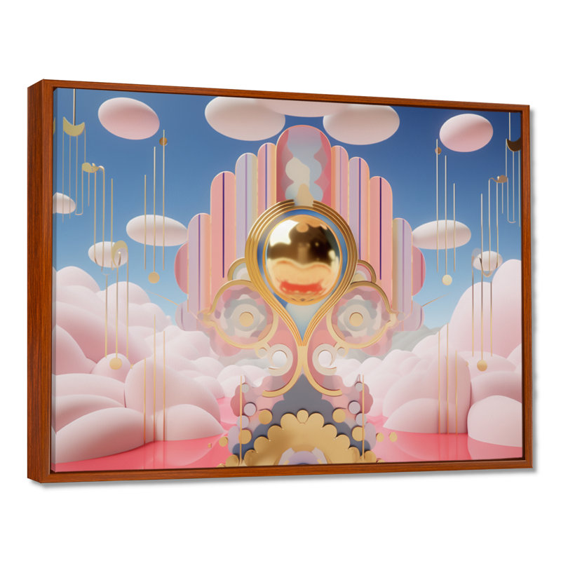 «Pink Cloud Magic Universe», paysage abstrait, art mural, Toile avec cadre flottant brun, H 30 po x l 40 po x P 1,5 po