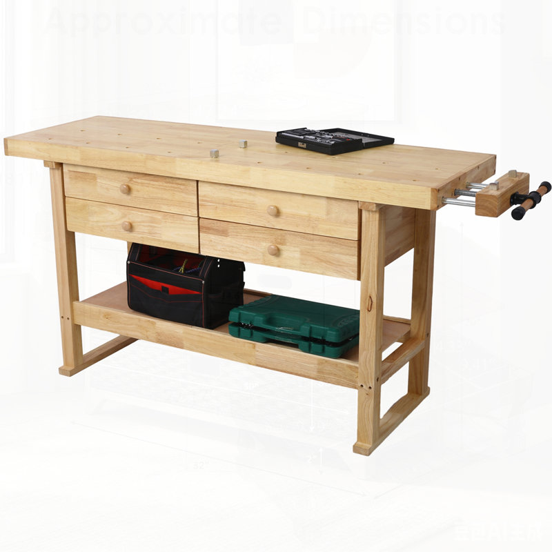 Sturdy Wooden Workbench with 4 Drawers for Garage, Workshop, and Home Use, Perfect for DIY Projects and Storage