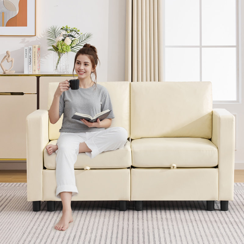 Canapé modulaire en similicuir - fauteuil d'appoint, causeuse et canapé à 3 places, 2 Seat, Beige