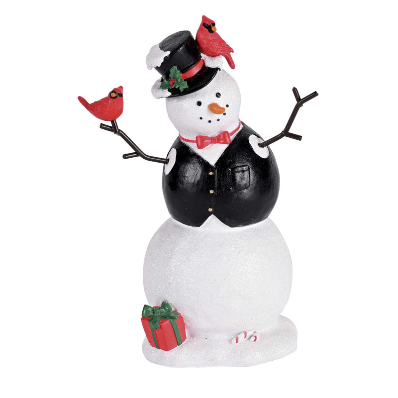 Figurine bonhomme de neige avec paillettes cardinales