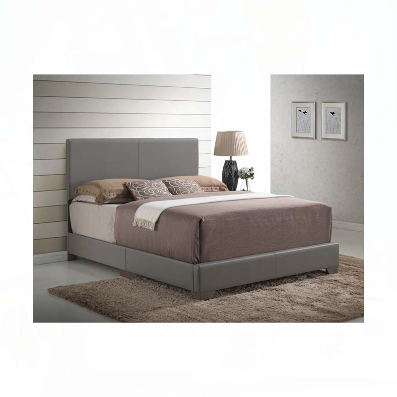 Lit rembourré en similicuir de polyuréthane, Grand lit, Gris clair