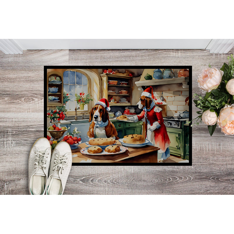 Paillasson Basset Hound Christmas Cookies DAC3722, L 24 po x L 36 po