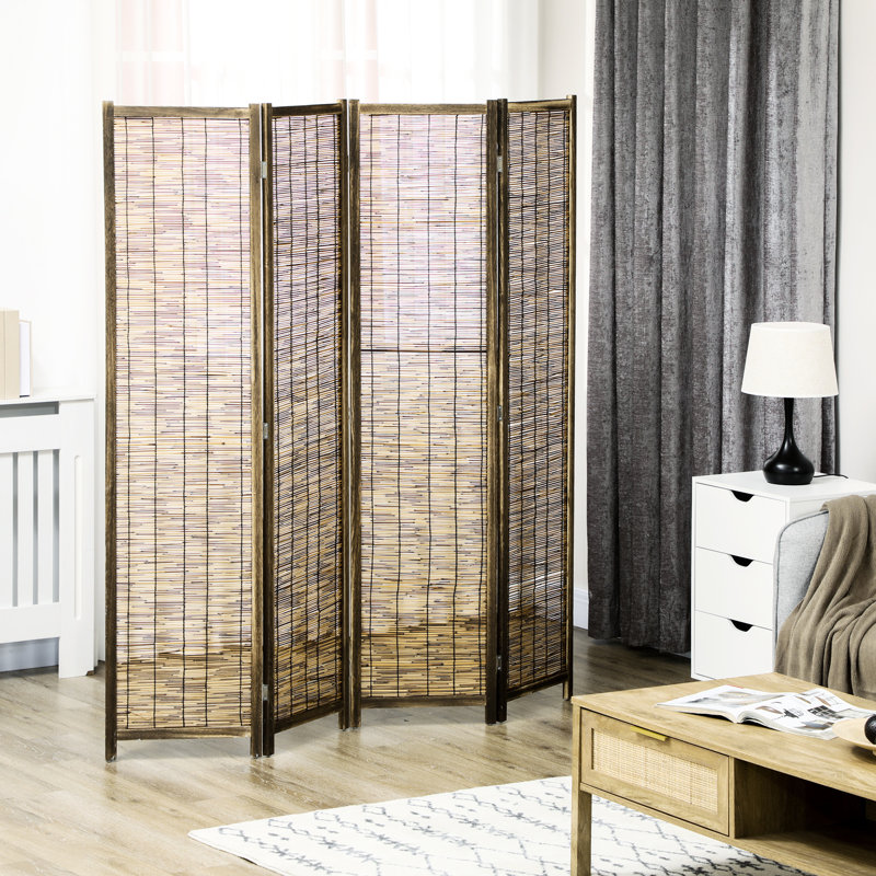 4 écrans d'intimité à 4 panneaux pliables portatifs de 5,5 pi. Cloison tissée, en bois, pour cloison de garage. Tissé et espace de vie