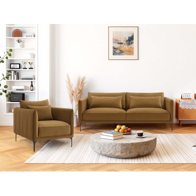 Rae 2-Piece Velvet Upholstered Living Room Set with Metal Legs