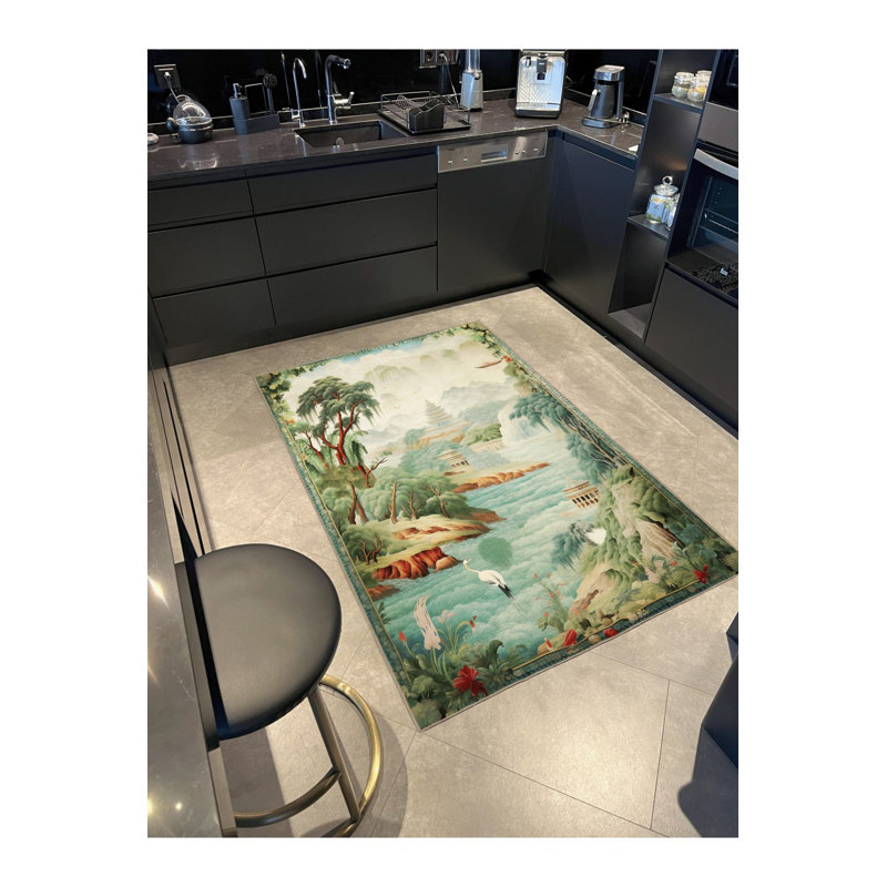Tapis décoratif lavable à motif de cigognes River Forest, Rectangle 3 pi 3 po x 4 pi 11 po