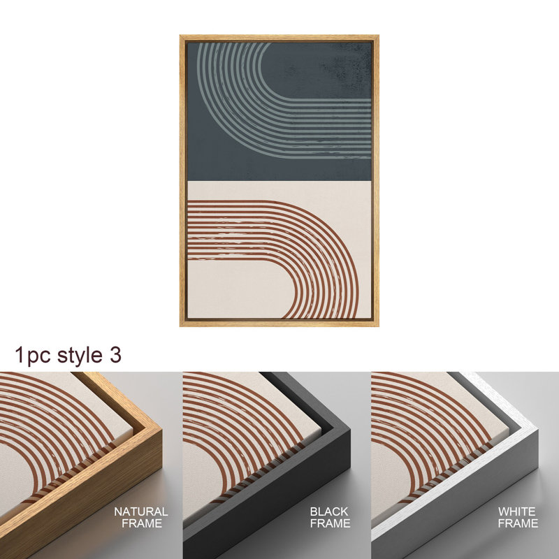 «Minimal Botanical Geometric Blue Brown Line», illustrations abstraites de style Mid-Century moderne minimaliste, impression numérique sur toile, impression numérique sur toile encadrée