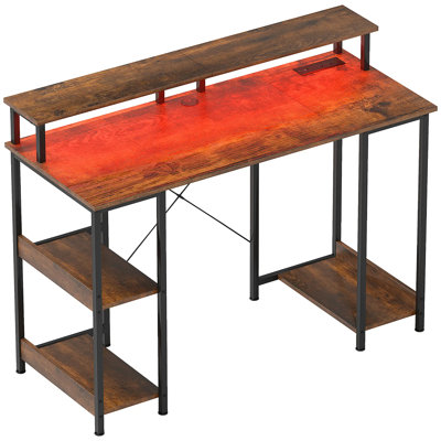 Table d'ordinateur réversible avec prises de courant et lumières DEL
