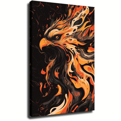 Wooden Framed Canvas Painting Artistic printing Flaming Eagle Swirl Unique and creative wall decor