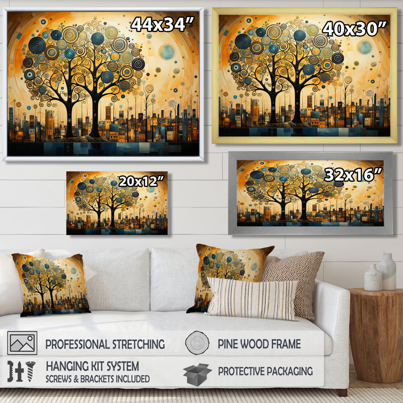 Art nouveau en spirale arbre Pittoresque Town II - arbre, impression d'art mural, H 12 po x l 20 po