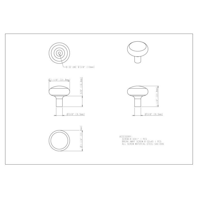 Loxley 1 1/4" Diameter Mushroom Knob, Satin Nickel