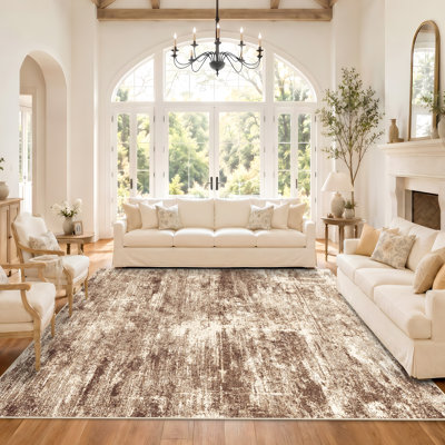 Tapis abstrait lavable - Grand tapis antidérapant pour salon, entrée, chambre, cuisine, aspect vieilli, résistant aux taches, lavable à la machine, brun