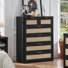 Ensemble de 3 meubles en rotin, style bohème bois : commode à 6 tiroirs (122 cm), commode haute (107 cm), table de chevet 2 tiroirs (58 cm) avec station de recharge.