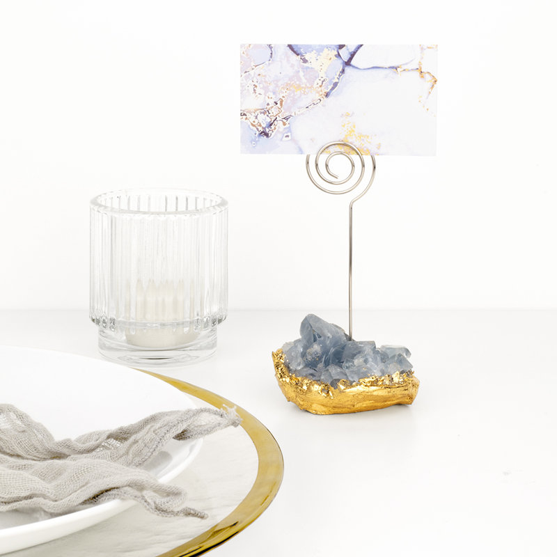 Gemstone Place Card Holders Geode Stones Table Number Holders Blue Celestite Crystal Quartz, Set Of 12