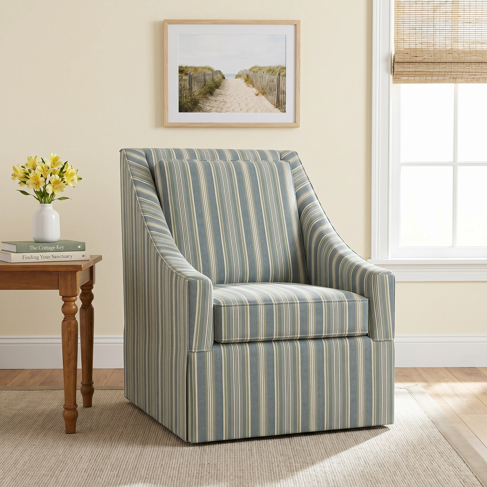Braxton Culler Teagan Cotton Swivel Armchair, Eggshell Crypton Performance; 0884-93