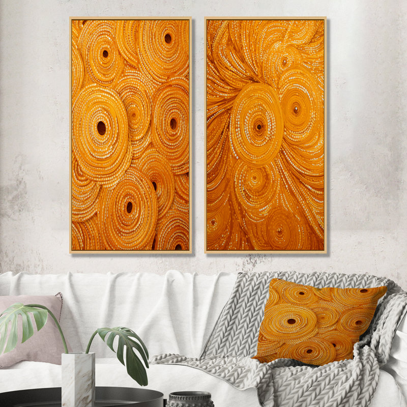 «Golden Abstract Spiral Reverie I», ensemble de 2 reproductions d'art sur toile, Encadrement brun, H 40 po x l 41 po