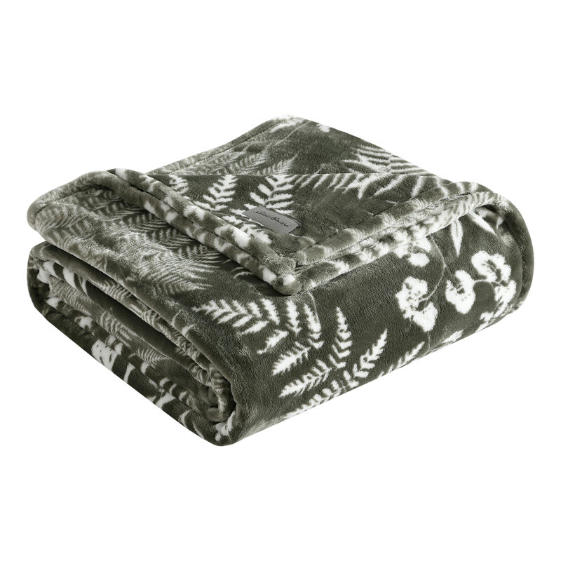 Twin Green Fern Pattern Plush Fleece Reversible Blanket