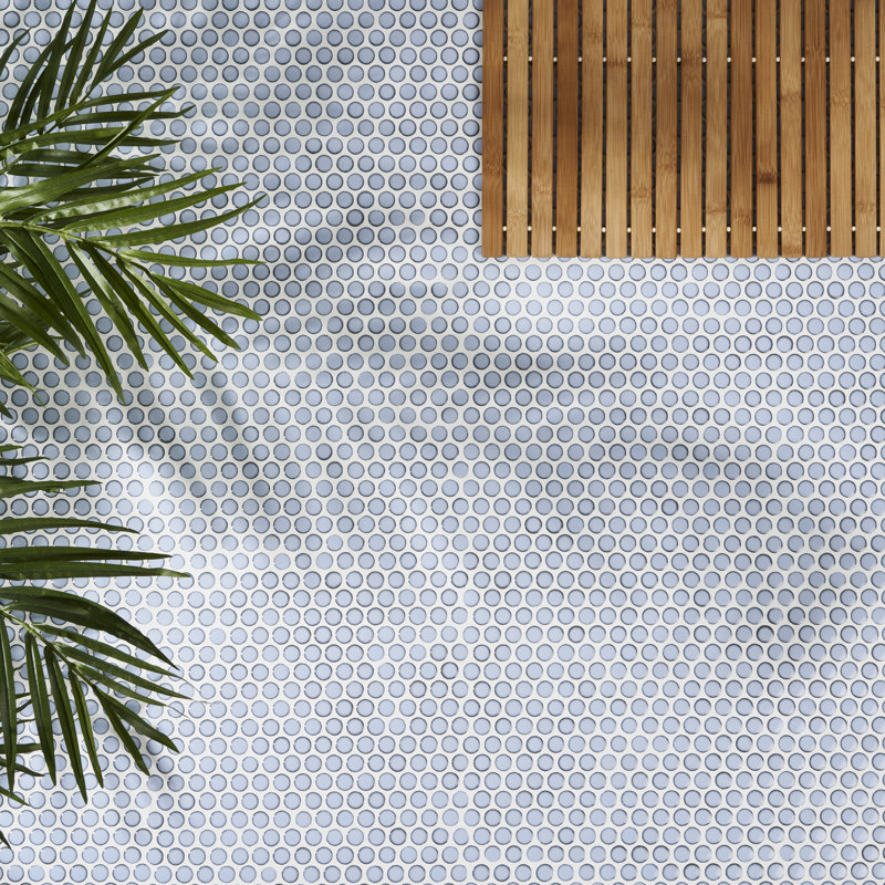 Bliss 11.49'' W x 12.32'' L Ceramic Penny Round Mosaic Floor and Wall Tile, Azure