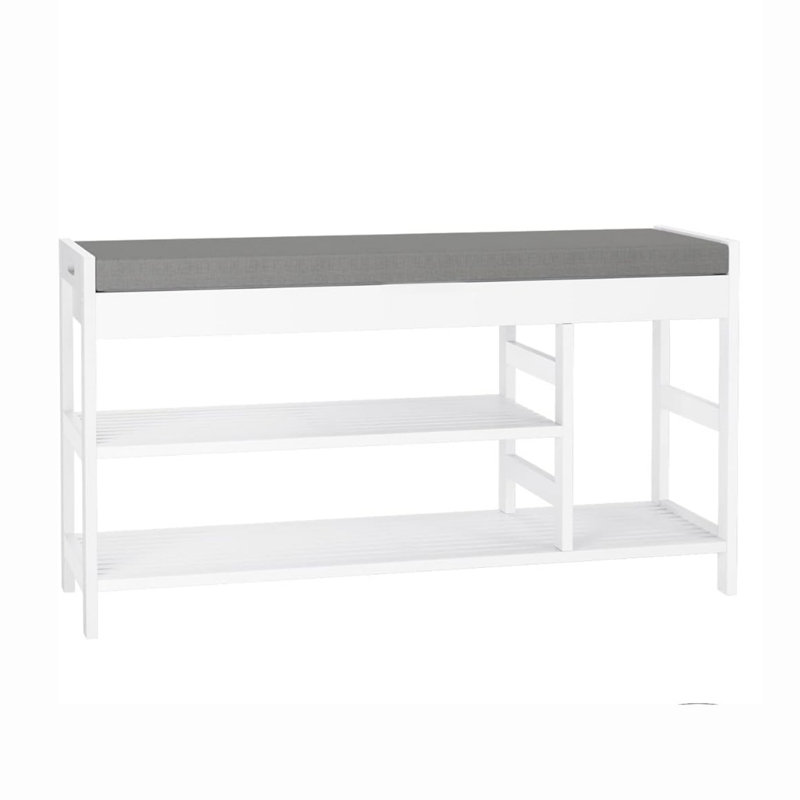 Bamboo Shoe Bench Rack with Storage, White