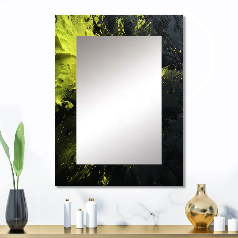 Green Spiral Neon Fusion 4 - Abstract Collages Large Wall Mirror, Modern Unique Mirror, Printed Metal Art, 32" x 24"