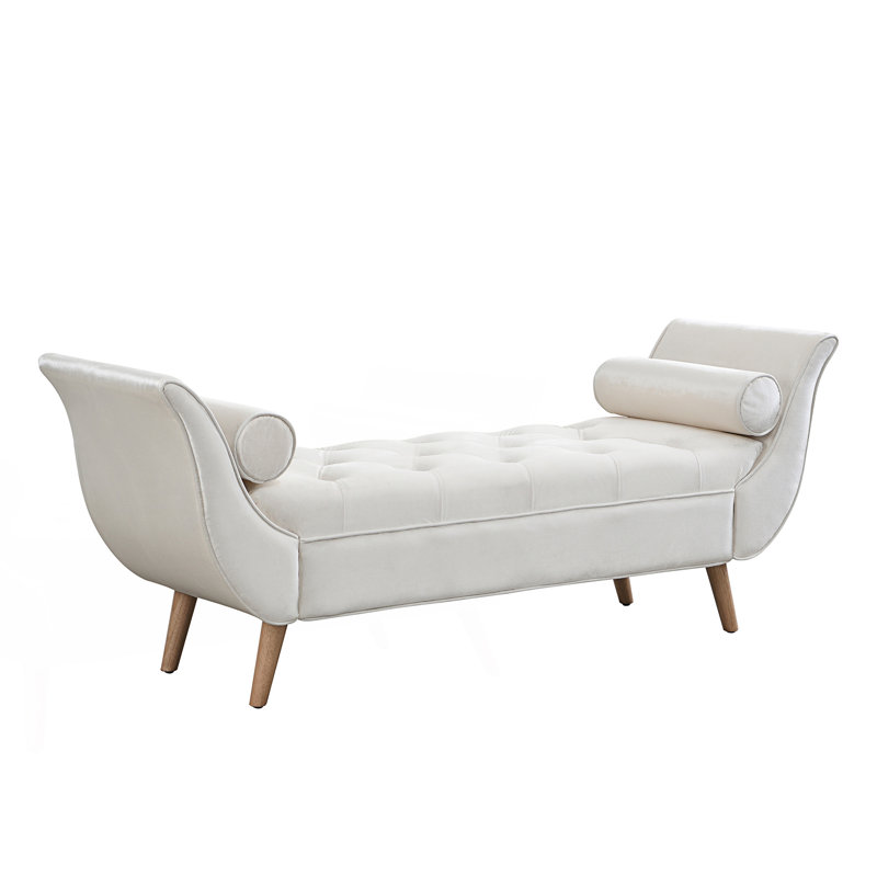Banc rembourré, banc de bout avec 2 coussins, repose-pieds capitonné, Beige