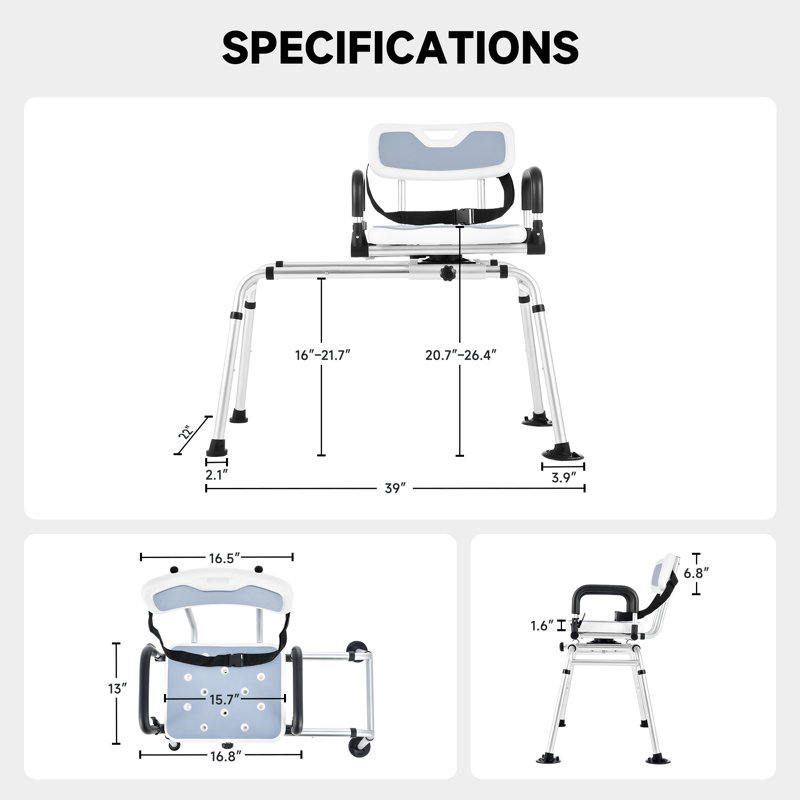 360° Swivel Sliding Shower Chair with Adjustable Height