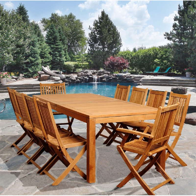 Meeks 10 - Person Teak Wood Patio Dining Set with Rectangular Table