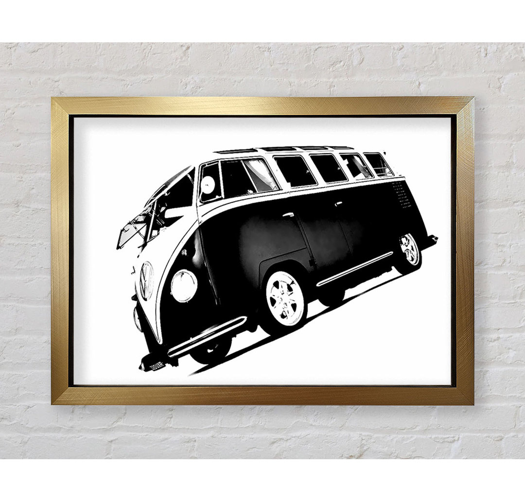 VW Camper Van Schwarz-Weiß - Druck