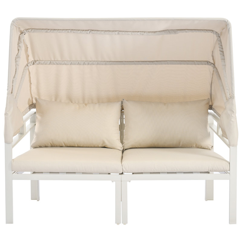Dhimosten 136cm Long Double Chaise with Cushions, Beige, White