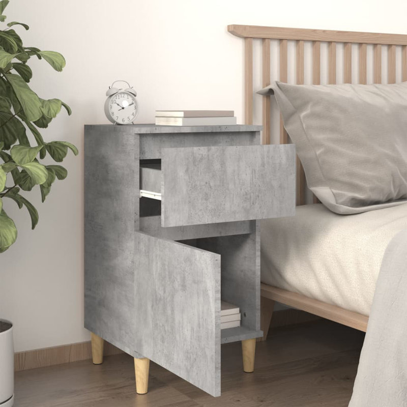 Giesen 40cm W Solid + Manufactured Wood Bedside Table, Concrete Grey, Set of 2