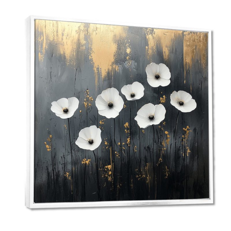 Fleurs sauvages abstraites forme pure I - fleurs sauvages, art mural, Impression encadrée flottante, H 16 po x l 16 po, Blanc
