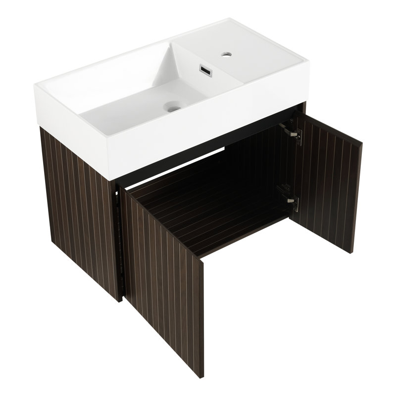 30 Inch Vanity With Sink, Soft Close Doors, Modern Style For Bathrooms Bathroom Cabinet, Resin Basin, Ample Storage Space