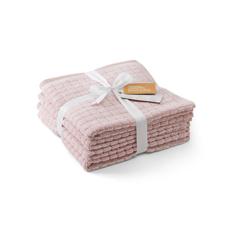 TOWN & COUNTRY EVERYDAY 4-Piece Textured Windowpane Hand Towel Set, 20x30-Inch, 100% Cotton, Blush