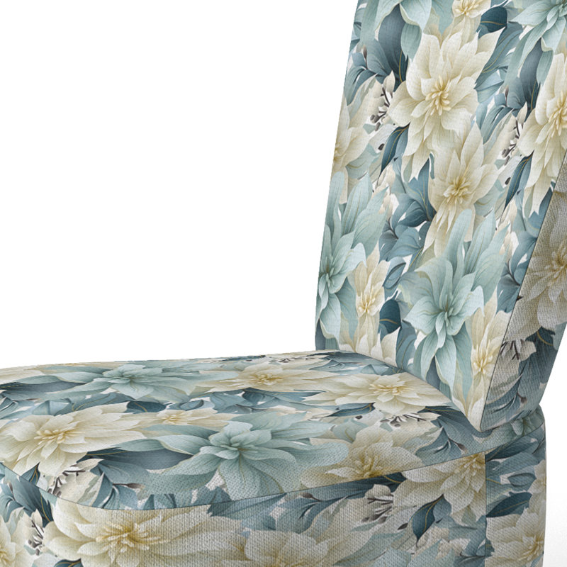 Chaise d'appoint rembourrée de style campagne zen gris et blanc Flower Elegance