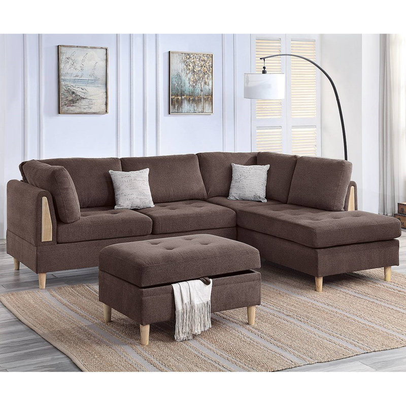 Upholstered L-Shaped Sectional Reversible, Chocolate