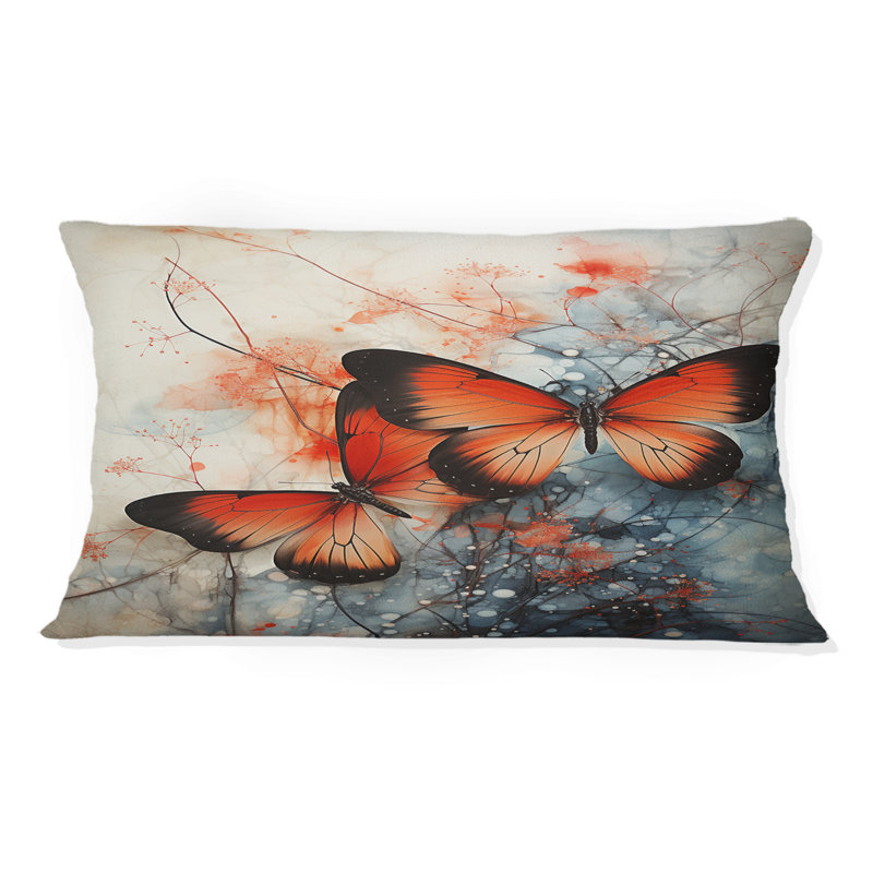 Orange Teal Butterfly Symphony Of Wings - Butterfly Printed Throw Pillow