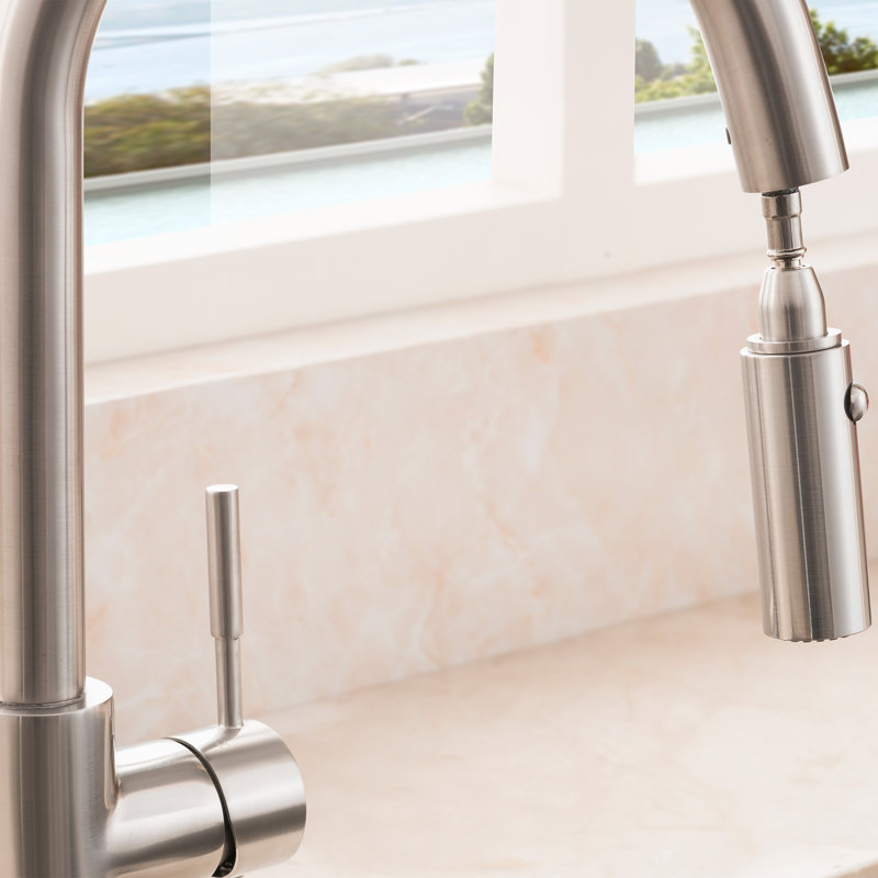 Arthur Single Handle Kitchen Faucet with Side Spray and Accessories, Brushed Nickel