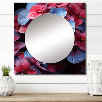 Antwonne - Neon Pink Hydrangea Harmony I Hydrangea Large Square Mirror For Wall Art Decor