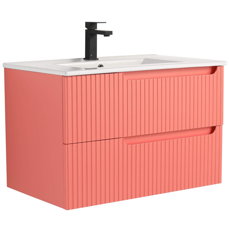 Meuble-lavabo moderne avec façades de tiroir texturées Citiscape, Rose corail