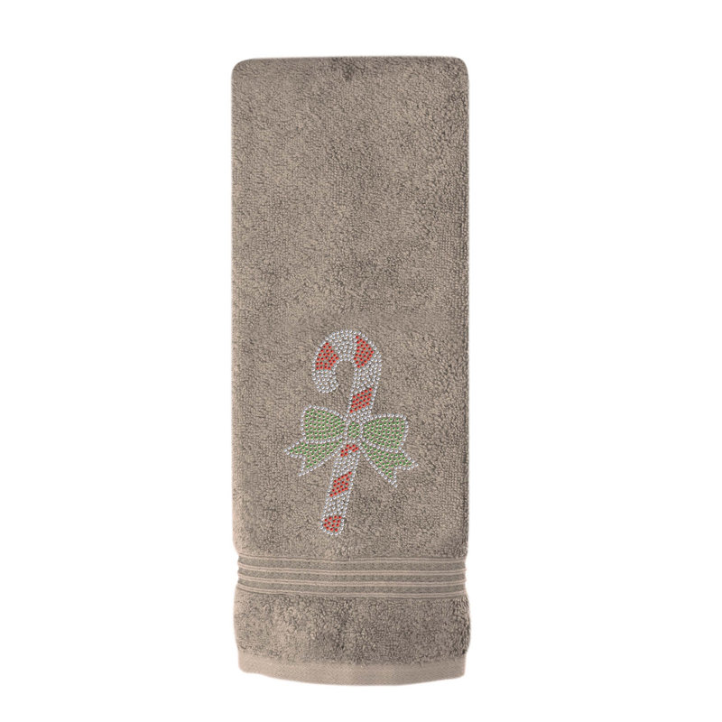Sparkles Home | Rhinestone Candy Cane Hand Towel | Black | Festive Bathroom Decor, Taupe