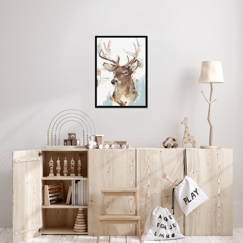 Bacote Modern Deer Mount II by Ethan Harper - Painting, Black Framed Paper Print, 50cm H x 34cm W