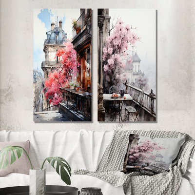 " Pink Paris Parisian Balconies " 2 Piece Art Set