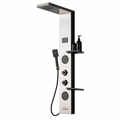 Dual 4-In-1 2-Jet Rainfall Shower Panel System With Rainfall Shower Head,Shelf,Stub Spout And LED Light