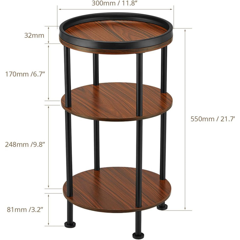 Small 3-tier Round Side Table Cherry