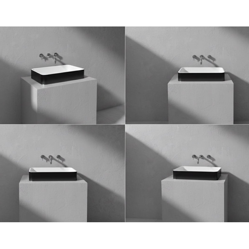 Vast Studio 21.5” L x 13.8” W Black Iron/ White  Rectangular Countertop Bathroom Sink Vessel Bathroom Sink Countertop Wash 