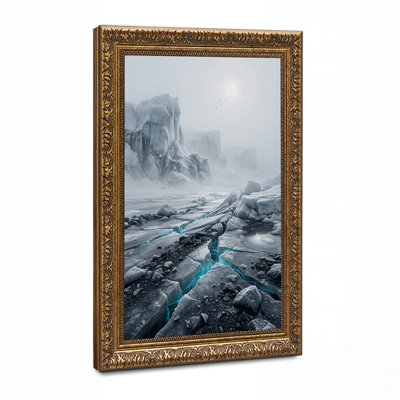 «Glowing Blue Cracked Ice Near Misty Glaciers», art mural sur toile