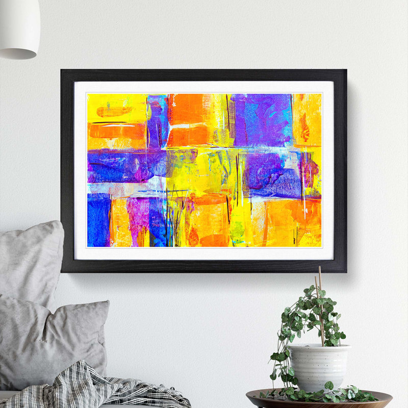 Abstract Art Painting Vol.250 by S.Johnson - Framed Print, 36cm H x 48cm W x 2cm D, Black Framed
