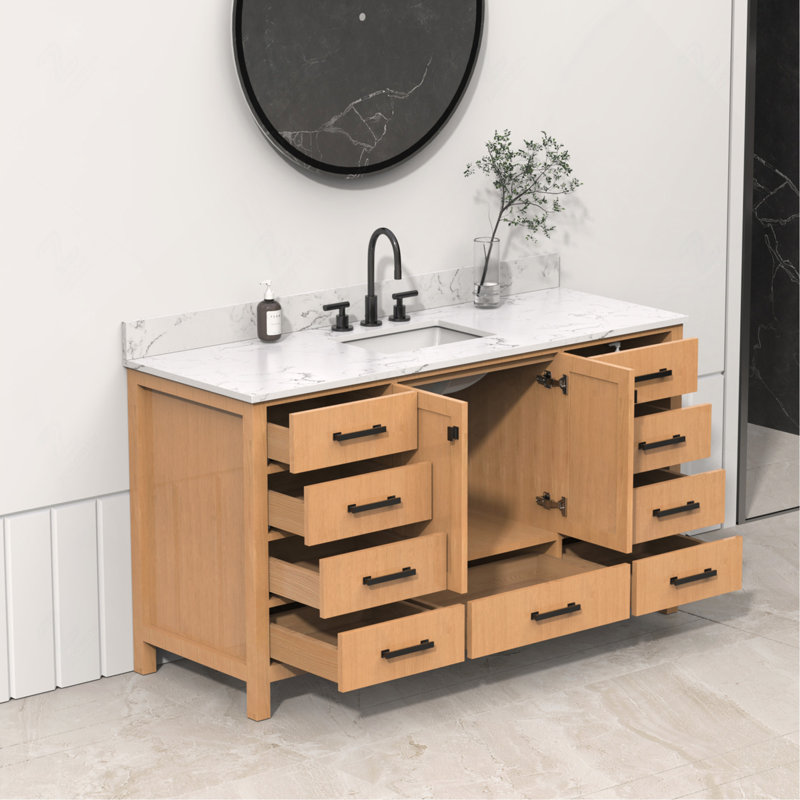 Meuble-lavabo autoportant 60 po avec comptoir simple en bois massif 60 po