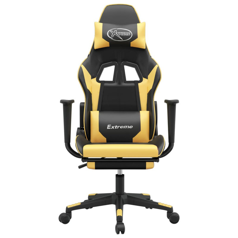 Gaming Chair with Footrest Faux Leather, Black/Gold
